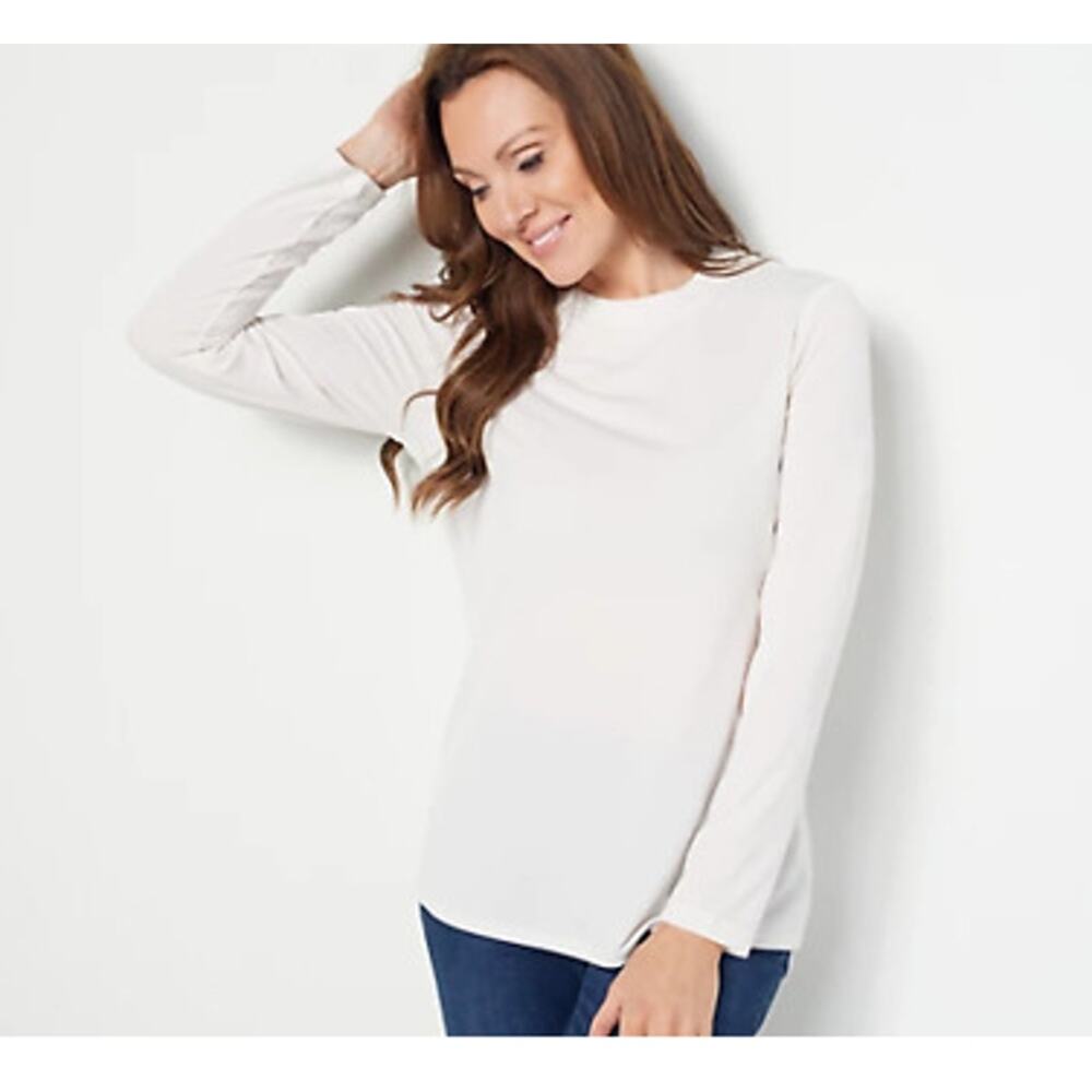 Susan Graver X-Large 18/20 Liquid Knit TOP Modern Essentials Cream Ivory XL QVC